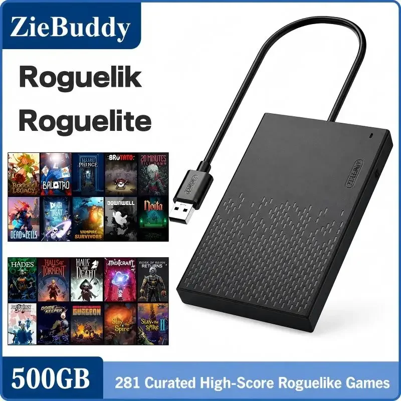 

ZieBuddy Plug and Play Game Hard Drive 500GB with 281 Roguelike Roguelite Games for PC Windows No Download Needed Gaming Gift
