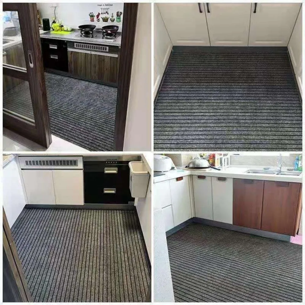 Full Coverage Striped Door Mat Stain/Fade Resistant DIY Cuttable Striped Entryway Rug Absorb Oil Floor Carpet Entryway