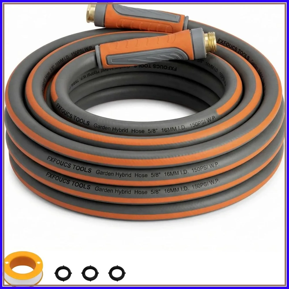 

50FT 5/8" Heavy Duty Garden Hose, 600 PSI Burst, Anti Kink with Brass Connectors