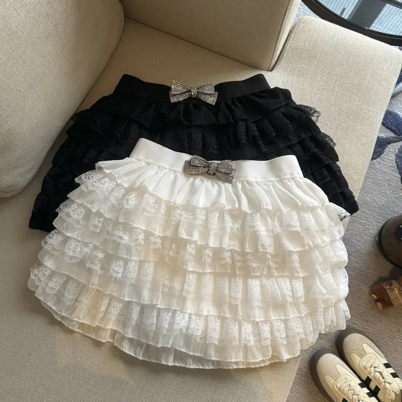 Summer Sweet Lolita Style Mini Skirt Women Kawaii Bow Lace Ruffles Cake Skirts Streetwear Female Fashion Casual Y2k A Line Skirt