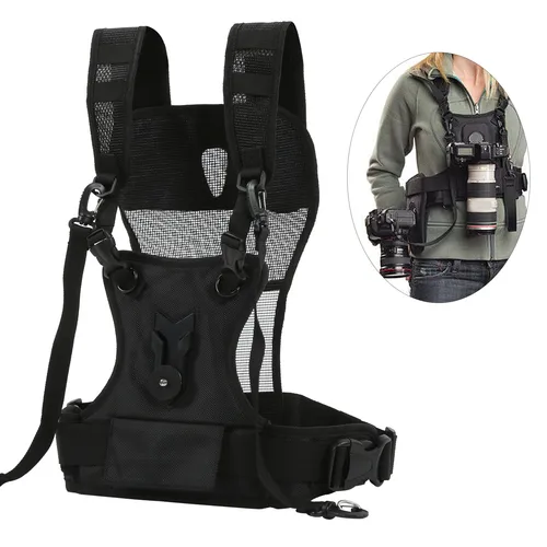 Arnés de cámara Dual, correa de cámara Dual, nailon, cómodo, transpirable, ajustable, multiportador