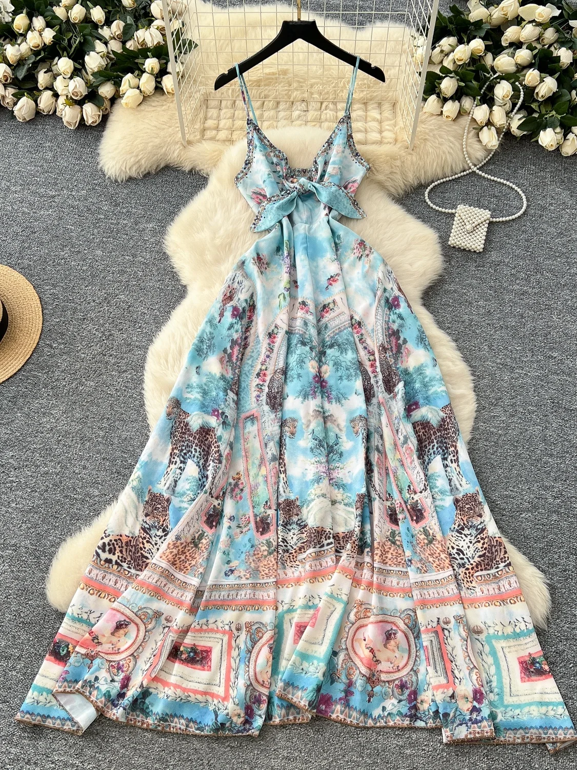 Beach Vaion Sle imprimé fleuri ter Dr femmes été nouveau noeud taille Cinch Super fée jupe longue