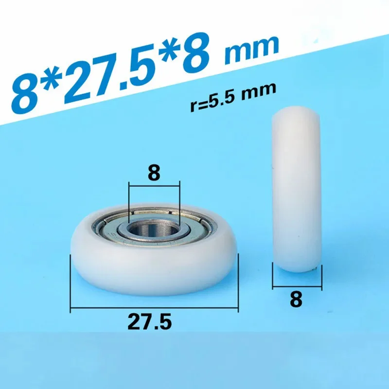 

circular arc plastic coated bearing 8*27.5*8mm roller POM nylon wrapped wheel pulley bore size 8mm diameter 27.5mm