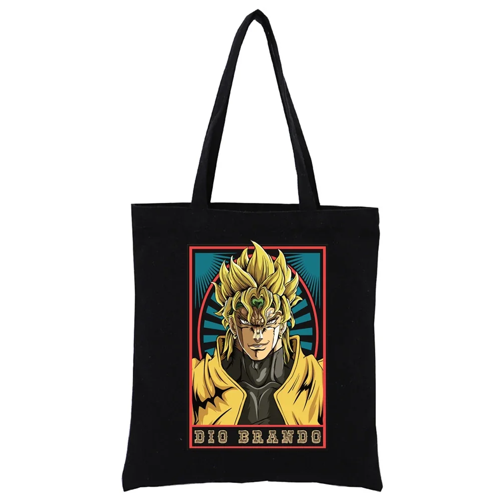 JOJO Kujo Jotaro Custom Tote Bag Shopping Black Unisex Travel JOJO's Bizarre Adventure Canvas Bags Eco Foldable Shopper Bag