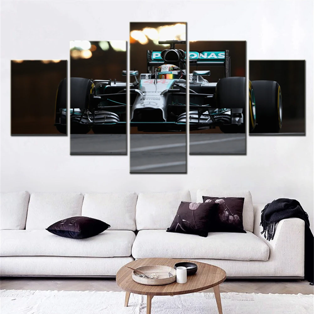 5 Pieces Wall Art Canvas Formula 1 Car Poster Picture Painting Living Room Bedroom Wallpaper Modular Home Decor Framework