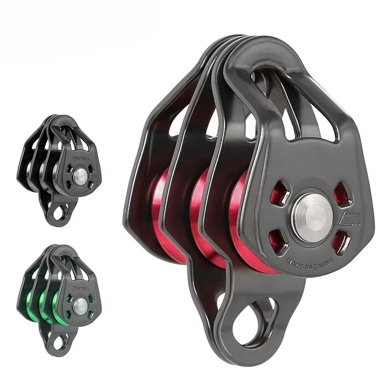 

Climbing aluminum three-pulley pulley block with ball bearings for rescue crossing lift