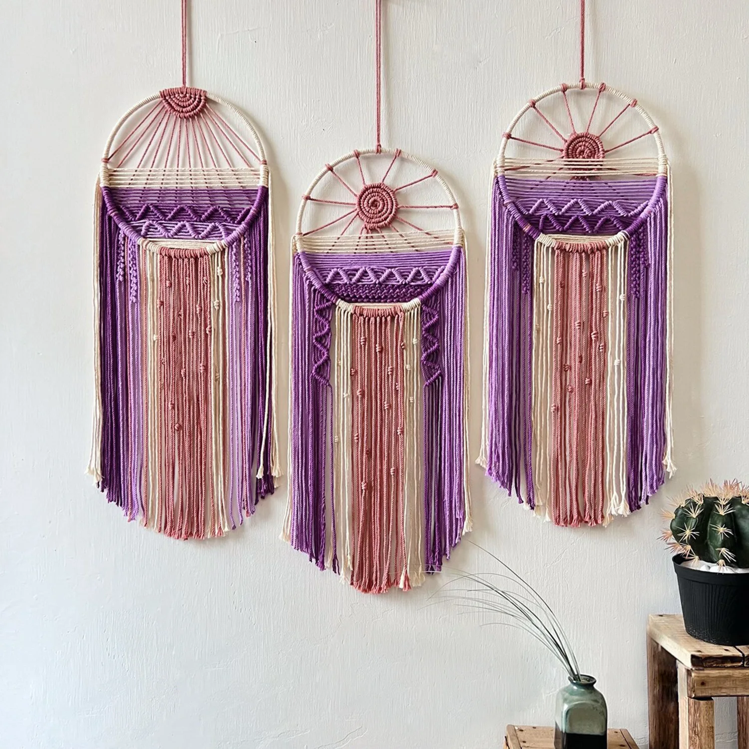 Sun Wall Decor Dream Catcher Macrame Wall Hanging Sunrise Wall Art Boho Dreamcatchers Woven Tapestry, Rustic Colorful Room