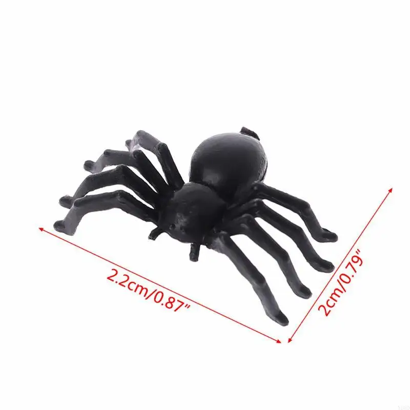 Y08d 50 pcs kecil plastik hitam laba -laba palsu mainan lucu lelucon prank prank Halloween deco