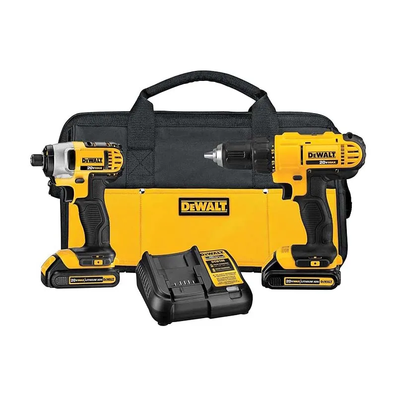 DEWALT bor tanpa kabel 20V MAX dan Driver Impact, Kit Kombo alat listrik dengan 2 baterai dan pengisi daya (DCK240C2)