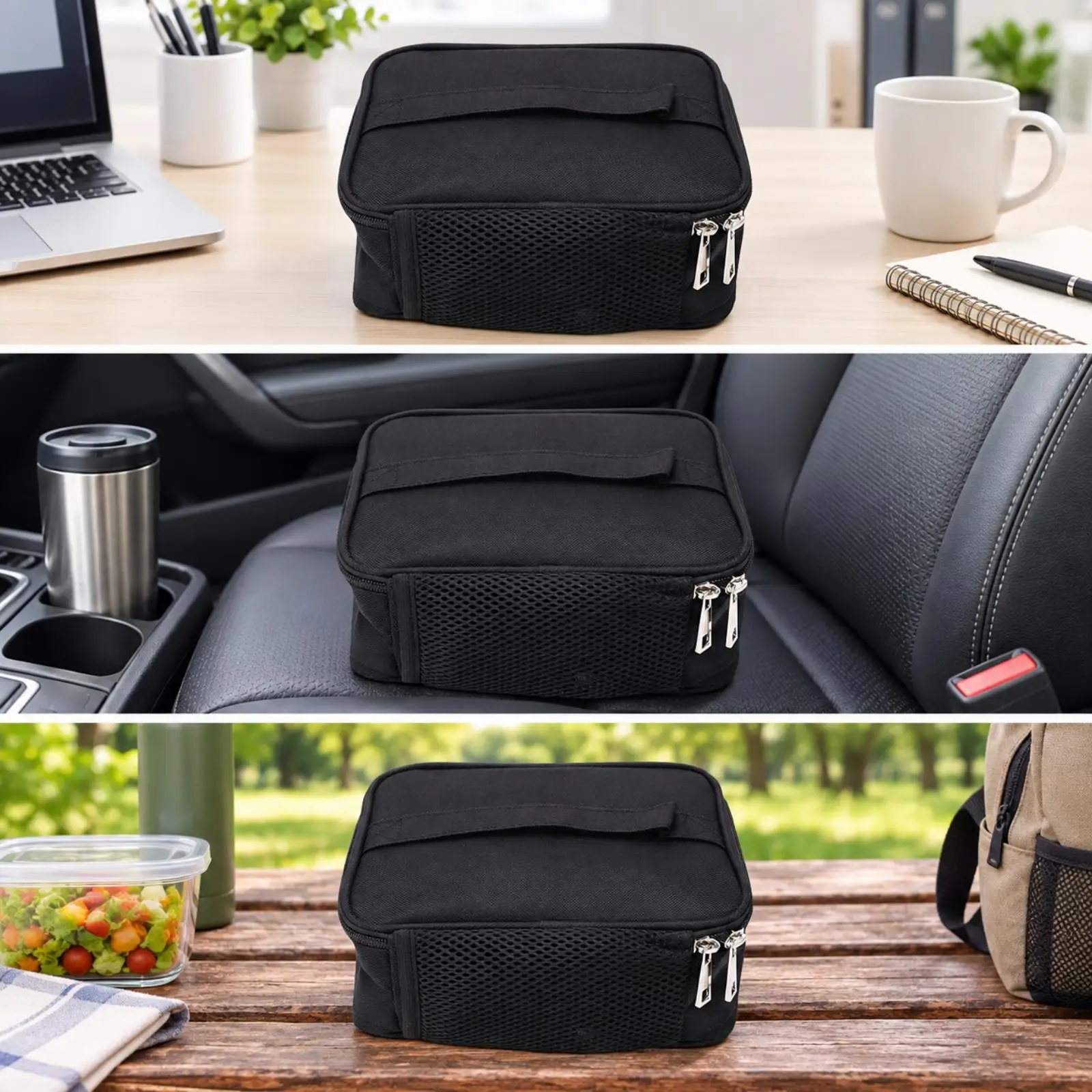 Portable USB Heated Meal Bag with Aluminum Liner for Travel Office Warm Lunch Container Black