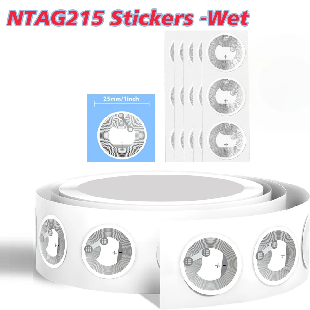 100/200Pc NTAG215 NFC Wet-Activated Stickers Re-Writable round Copy Transparent Labels for Contactless Data Transfer