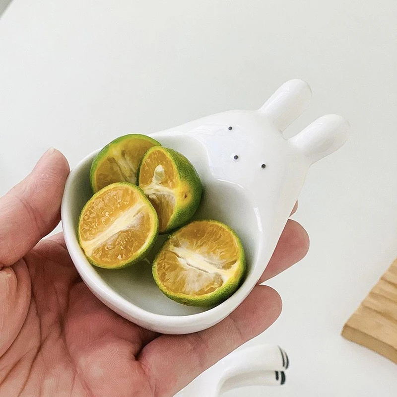 1Pc Cute Cartoon Rabbit/goose Condiment Dish Household Three-dimensional Ceramic Dish Ketchup Snack Plate Vinegar Condiment Dish