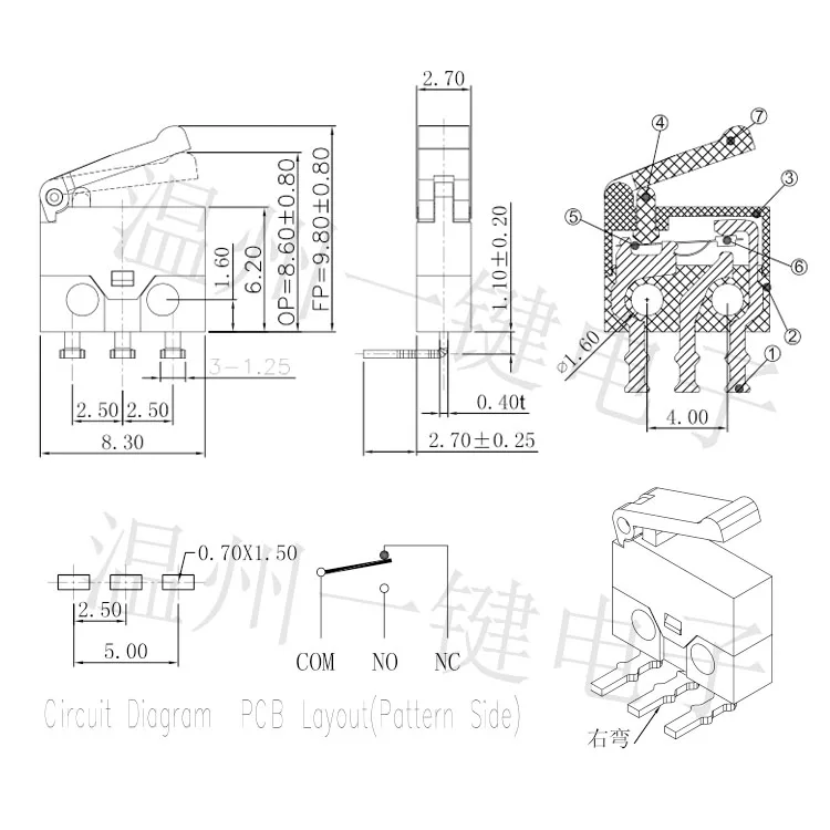 20 pcs KFC-W-13W Micro Limit Switch Game Switch Detection Key Three-legged Bend Foot Import Positive and Negative