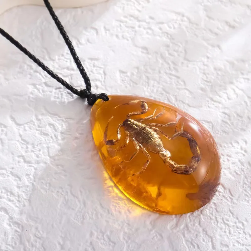 Giant amber pendant necklace, containing a fossilized resin scorpion, a unique gift for him, a special gift for your boyfriend.
