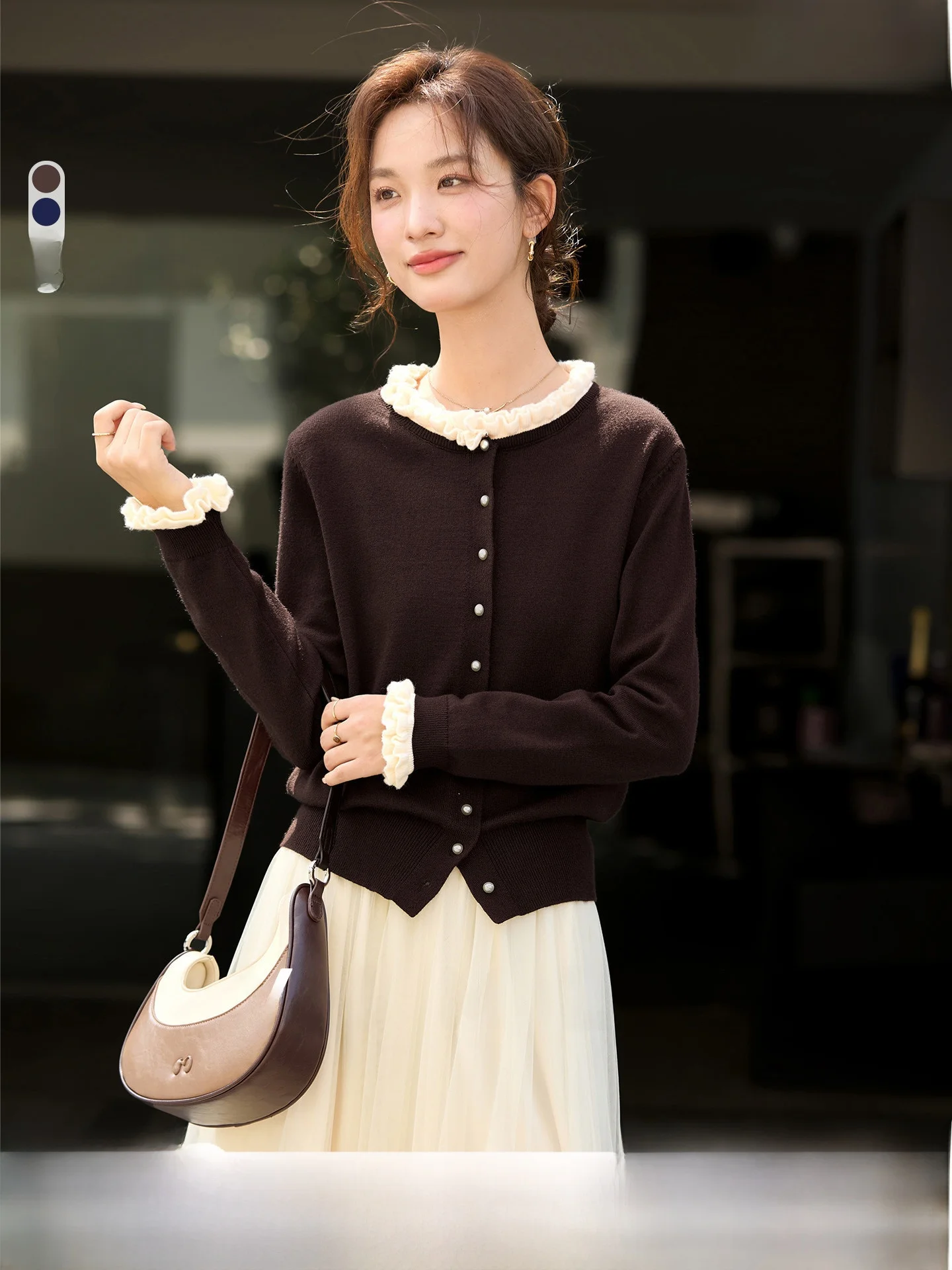 

Women's round Ne Knitted Long Sve Sweater Winter New Sle Color Blo Wood ain Casual Faion Knitwear Top