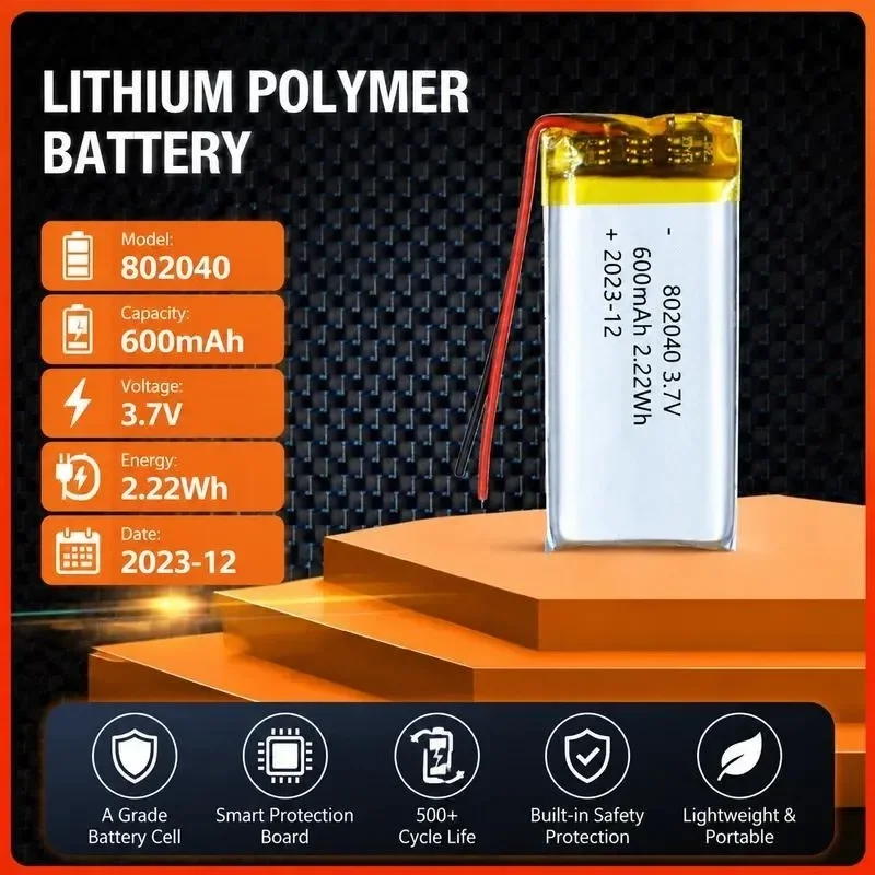 [New] 100pcs 802040 650mAh polymer lithium battery with UN38.3 MSDS air and sea certified 3.7V