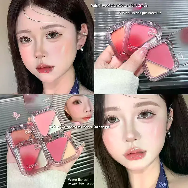 Cappuvini Creamy Powder Blush Palette Natural Long-lasting High Pigment Blush Makeup Contour Powder Beauty Peach Makeup Blush