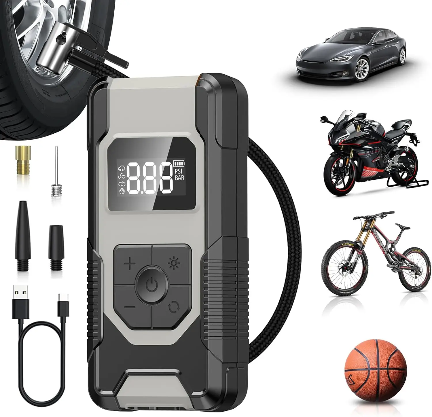 

Портативный воздушный компрессор 160PSI, светодиодный дисплей с цифровым датчиком, автоматическое отключение для автомобиля, мотоцикла, грузовика, велосипеда