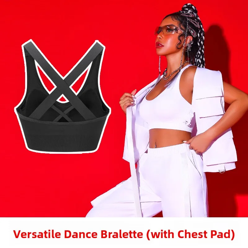 

Женский костюм для джазовых танцев с подкладкой на груди, топ-майка в корейском стиле, одежда для выступлений, сценический костюм, осенняя новинка