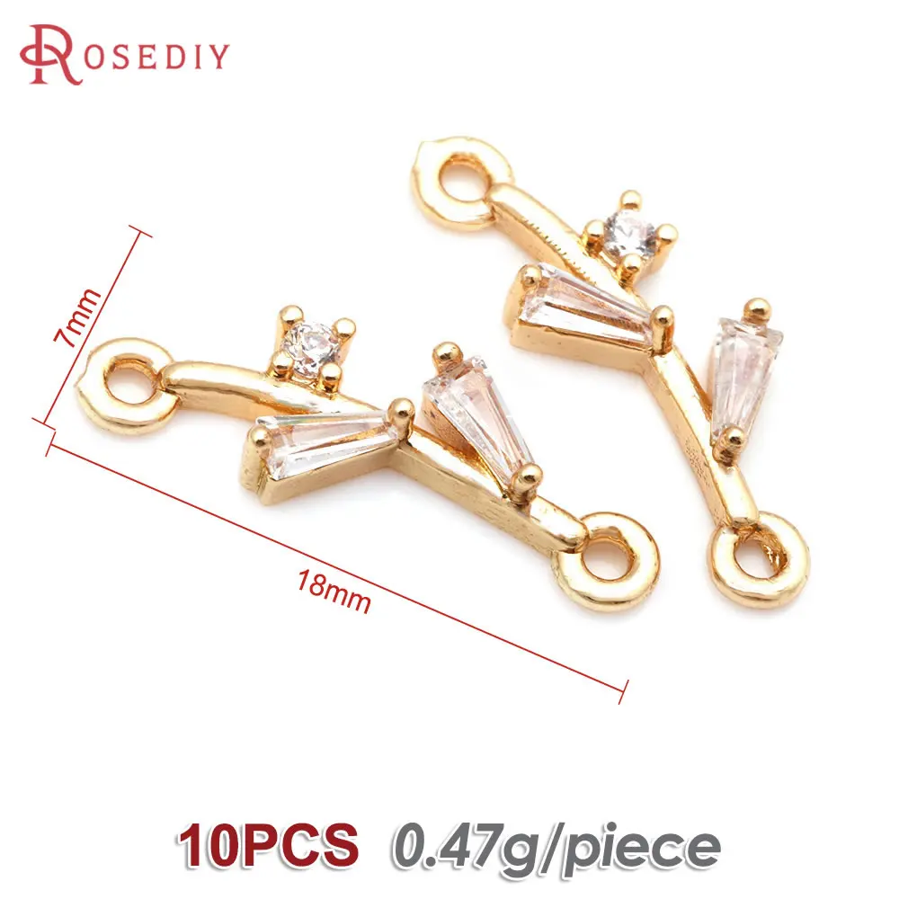 10PCS 18K Gold Color Brass and Zircon 2 Holes Tree Branch Connect Charms Pendants Diy Jewelry Making Supplies Necklace Earrings