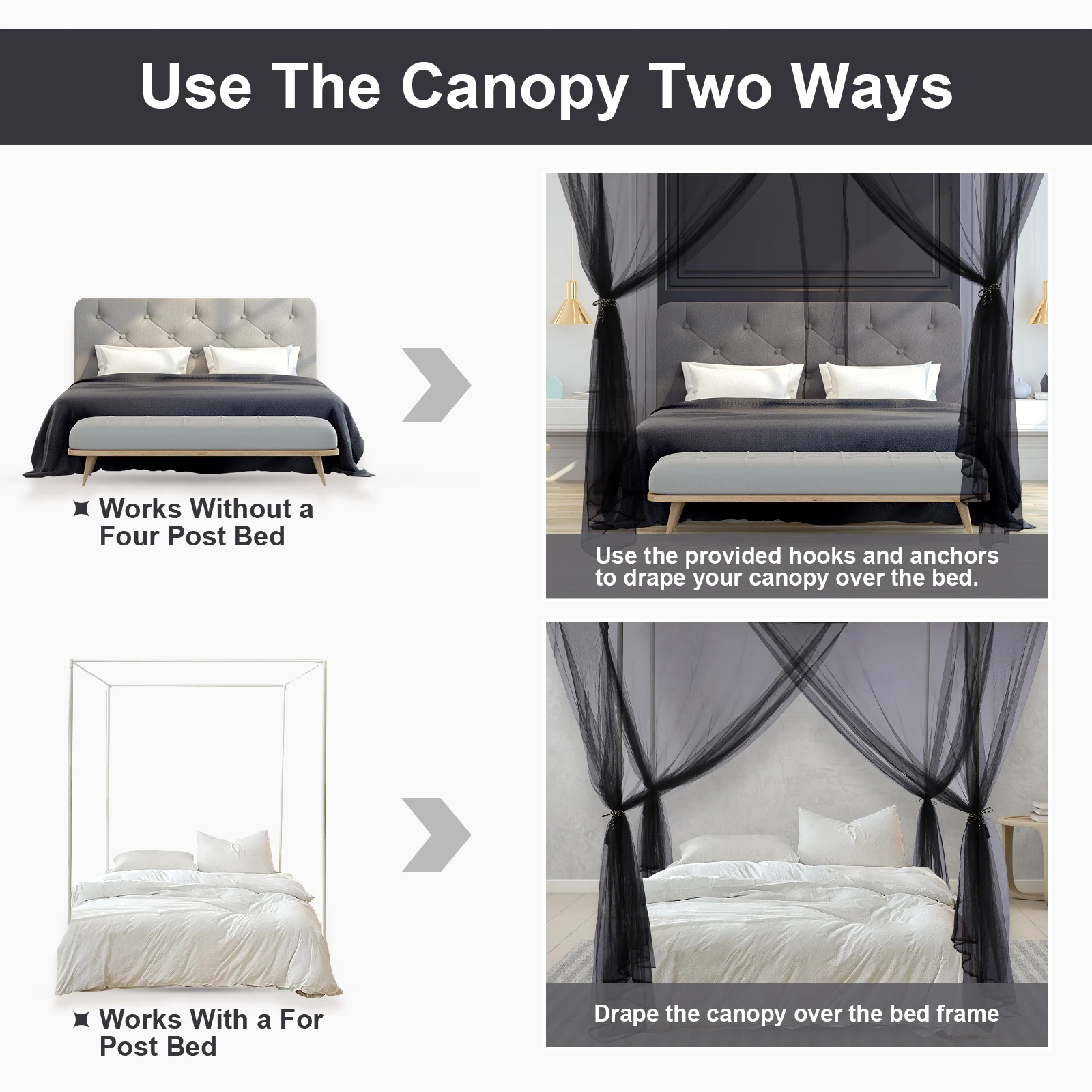 ستائر مظلة سرير جديدة 4 أبواب مربعة من البوليستر شبكة سرير ديكور غرفة نوم سهل التركيب لحجم الملكة/الملك مع حقيبة تخزين