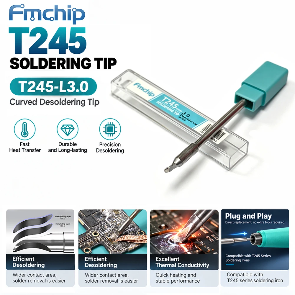 FMchip T245 Soldering Tip BendingTip/Round Ball Tip Precision Welding Tip for Phone PCB IC Repair Fit T90B HS02A T245 Series