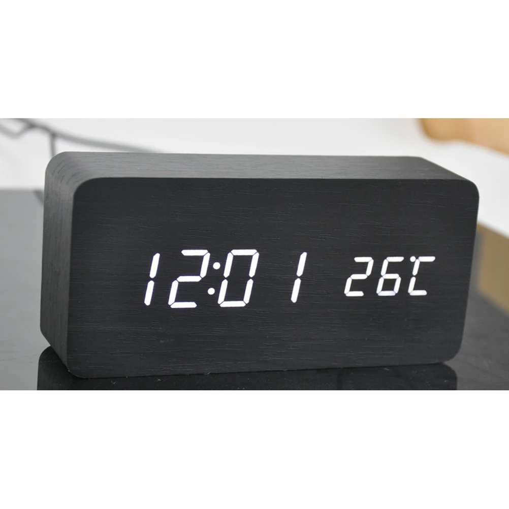 

Modern Wooden Alarm Clock Calendar Thermometer Desk Home Decor Night Light Wood Clock No Required