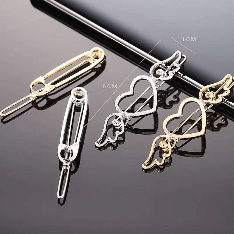 4 Pieces Hair Clips Set, Geometric Shape with 3D Decoration, Electroplated, Angel Heart and Star Metal Hairpins