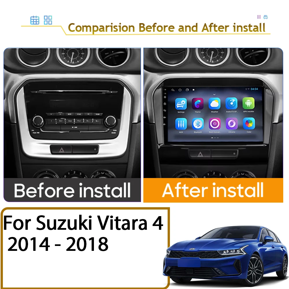 Android Car Radio For Suzuki Vitara 4 2014 - 2018 GPS Navigation Multimedia Player Head Unit Wireless Carplay QLED Screen 2Din
