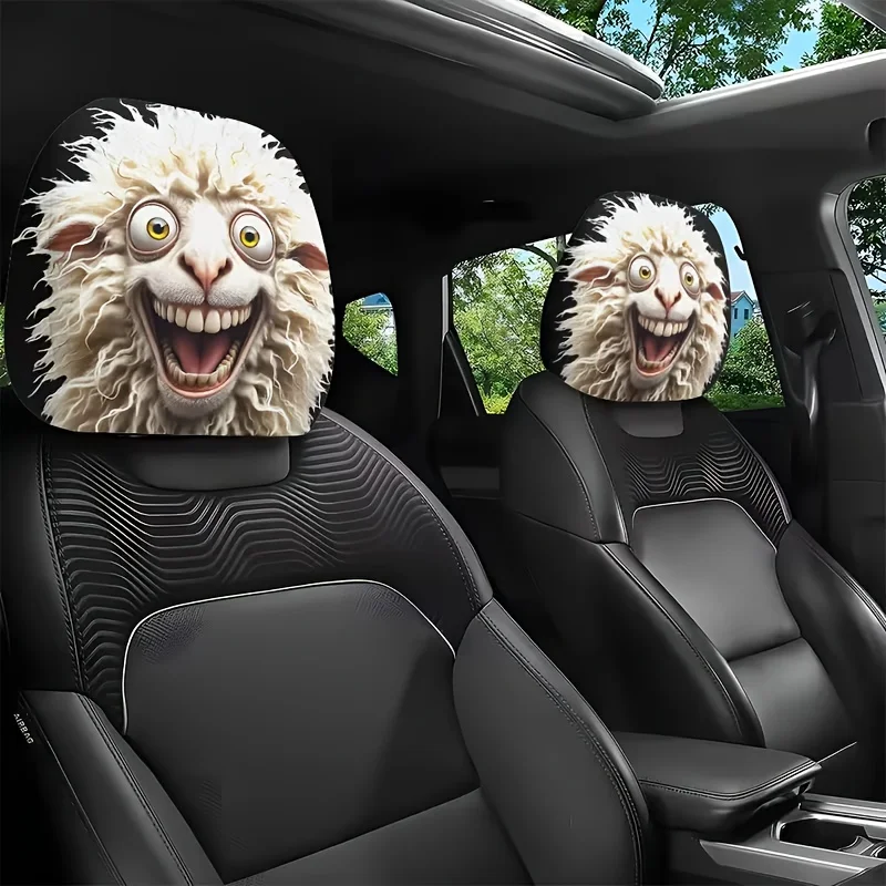 2pcs Crazy Little Sheep Car Headrest Covers | Suitable for Travel Daily Commuting, Car Interior Decoration, Soft and Comfortable