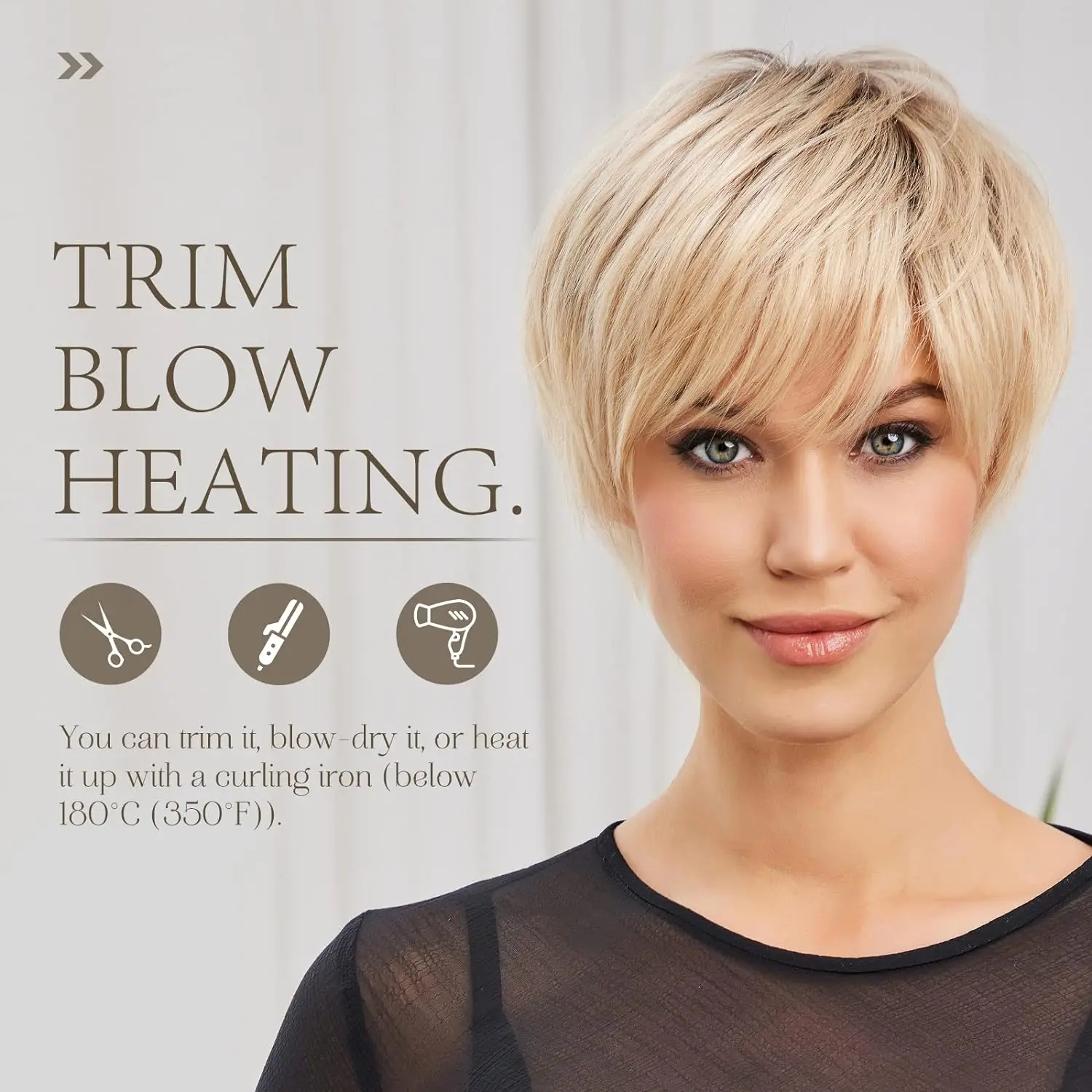 HAIRCUBE Human Hair Wigs Pixie Cut Straight Wigs With Bang Ombre Blonde Layered Short Bob Wigs for Women Glueless Human Hair Wig