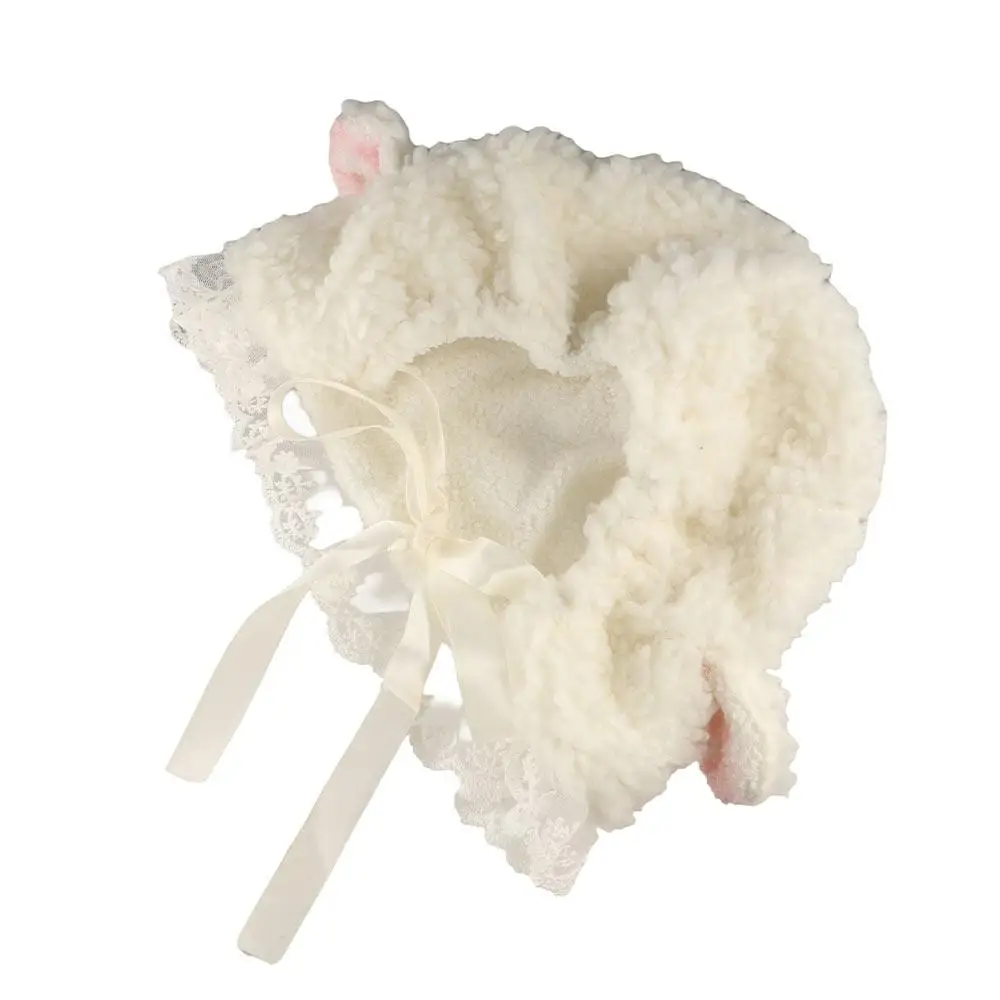Pullover Hat Straps Sheep Ear Hat Japanese Style Y2K Lamb Wool Caps Headgear Soft Lolita Lace Hat Keep Warm