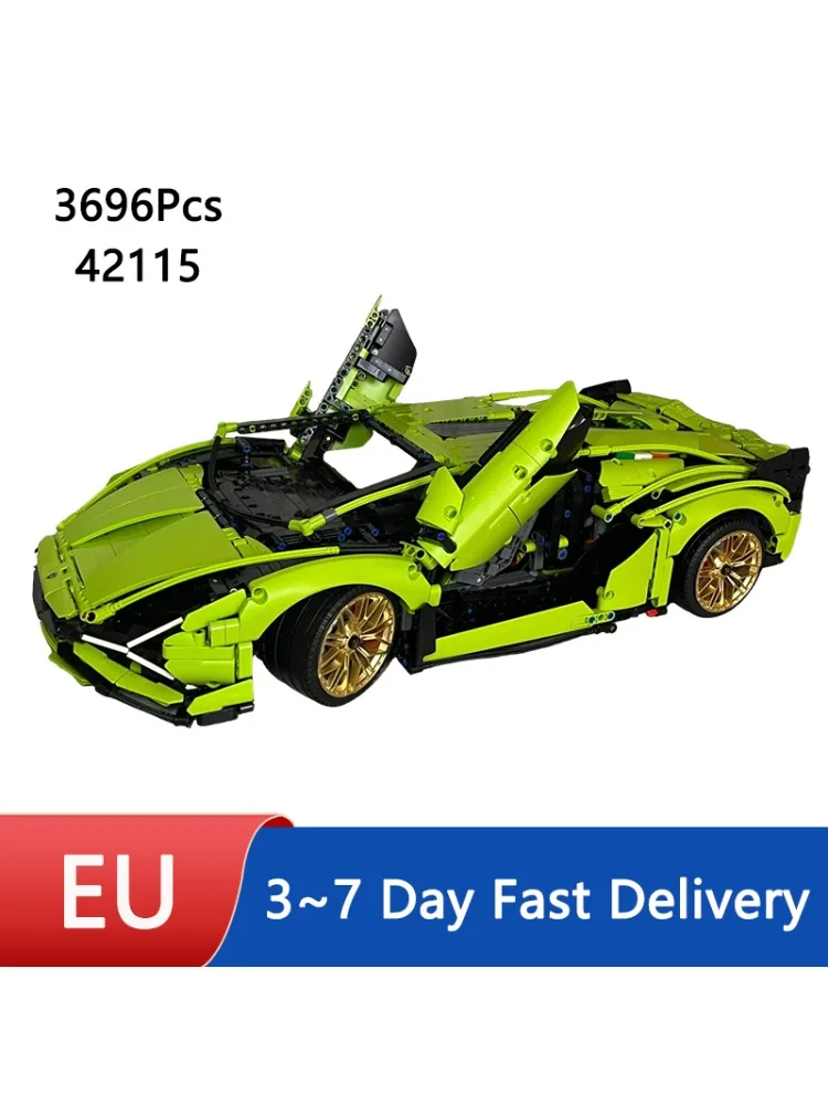 3696 Stuks Groene Lambos Blokken Model Modelbouw Sportwagen Montage Speelgoed Volwassenen Verjaardag Kerstcadeau Compatibel 42115 - afbeelding 2
