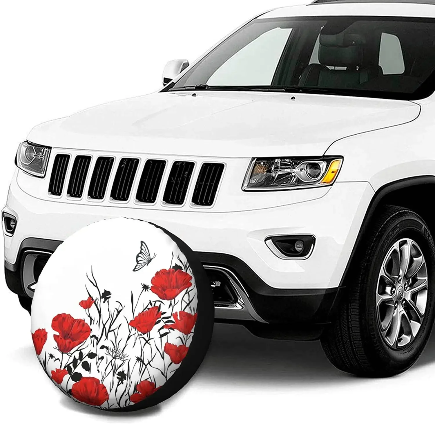 Spare Tire Cover Universal Tires Cover Red Poppy Flower Car Tire Cover Wheel Weatherproof and Dust-Proof UV Sun Tire Cov