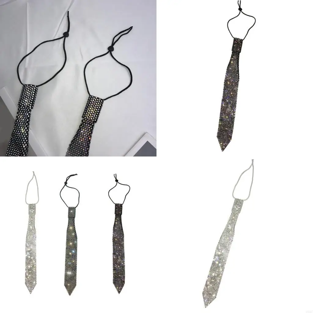

39BC Punk Necktie Necklace with Shimmering Rhinestones for Fashion Enthusiasts Crystal Necklace for Weddings and Parties