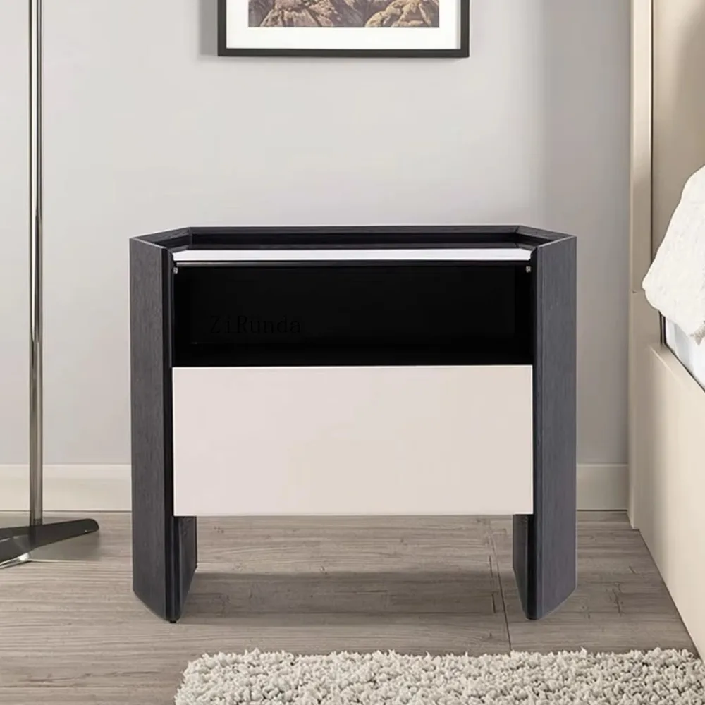 طاولة غرفة ذكية حديثة وبسيطة، وطاولة بجانب السرير خشبية، وطاولة بجانب السرير مع أدراج