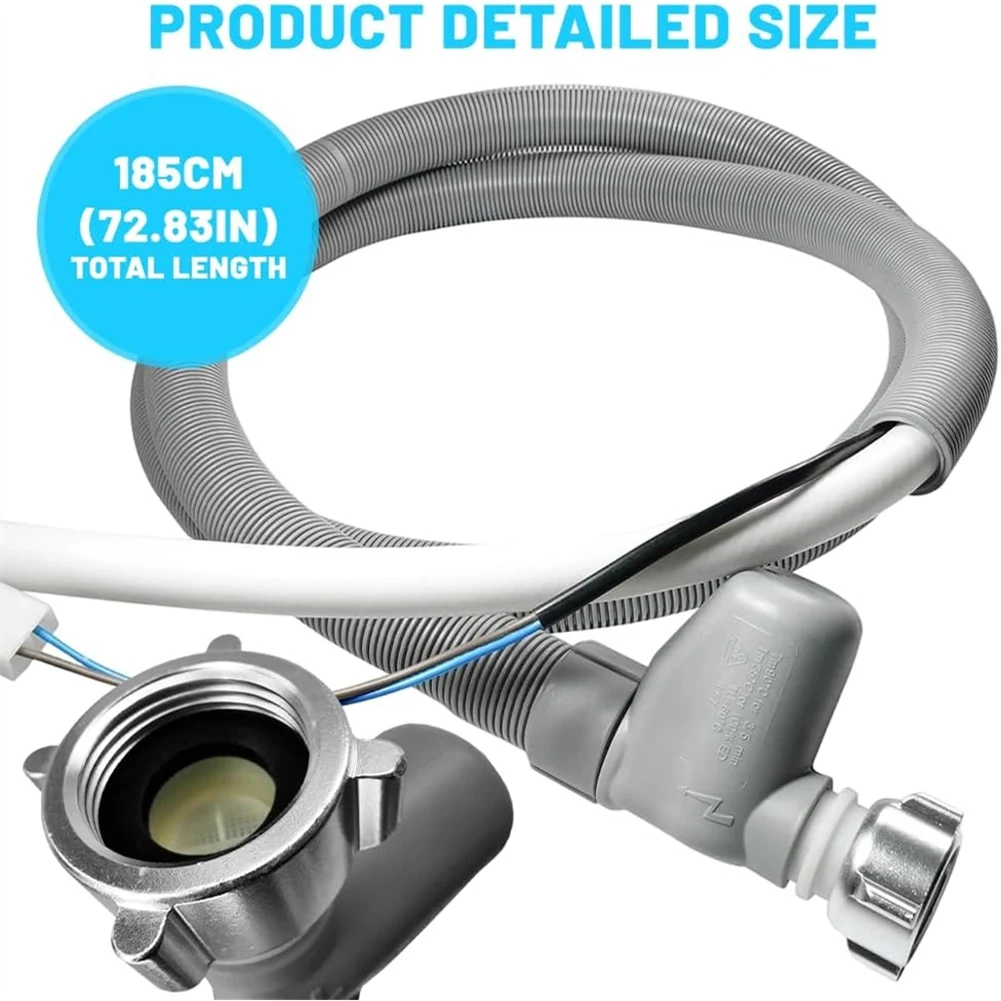 Universeller 1,85 m langer Einlaufschlauch für Geschirrspüler, Aquastop-Wasserschlauch für Geschirrspüler und Waschmaschine mit Wasserstopp, 3/4 Zoll-A77G