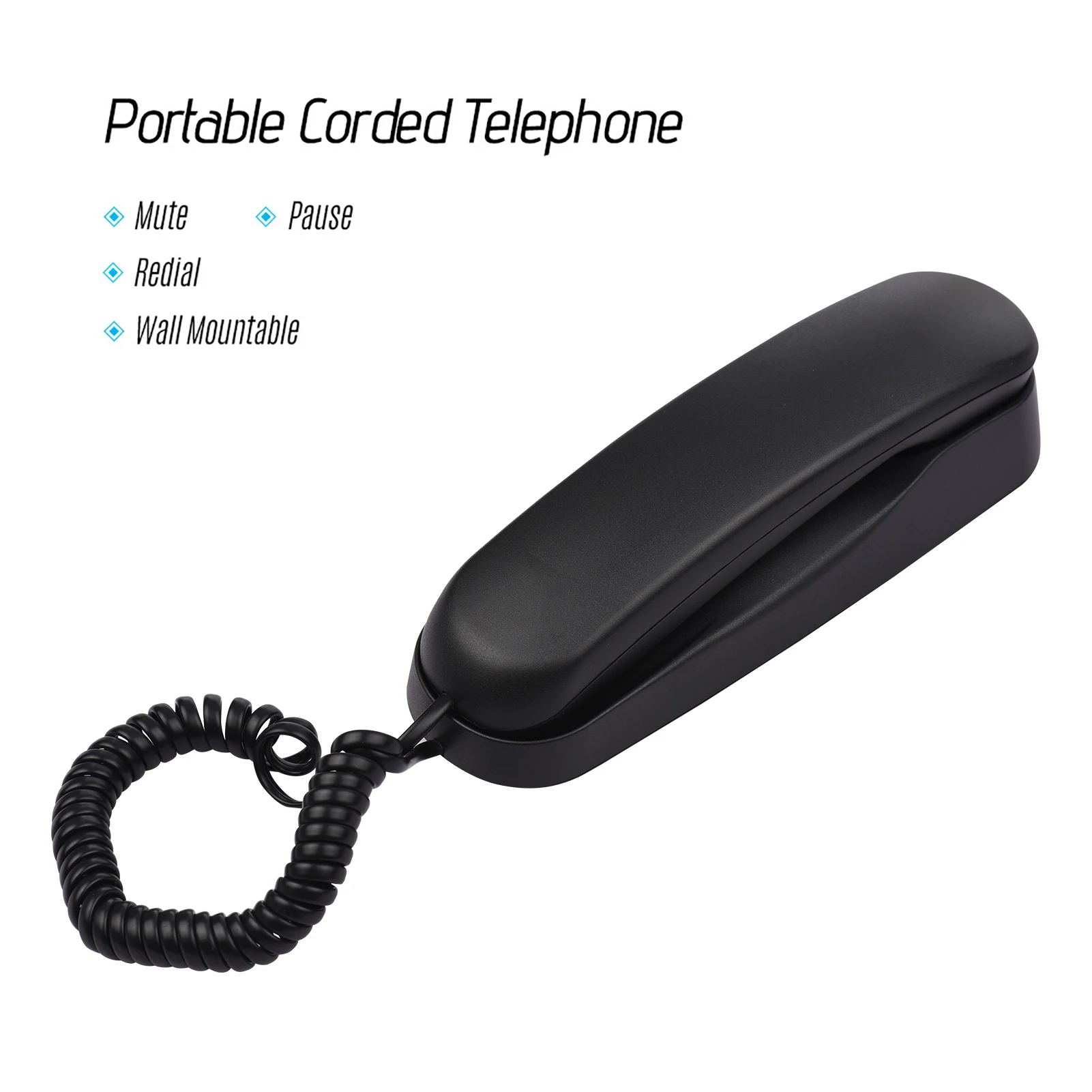 Mini Desktop Corded Landline Phone Fixed Telephone Wall Mountable Supports Mute/ Pause/ Redial Functions for Home Hotel Office