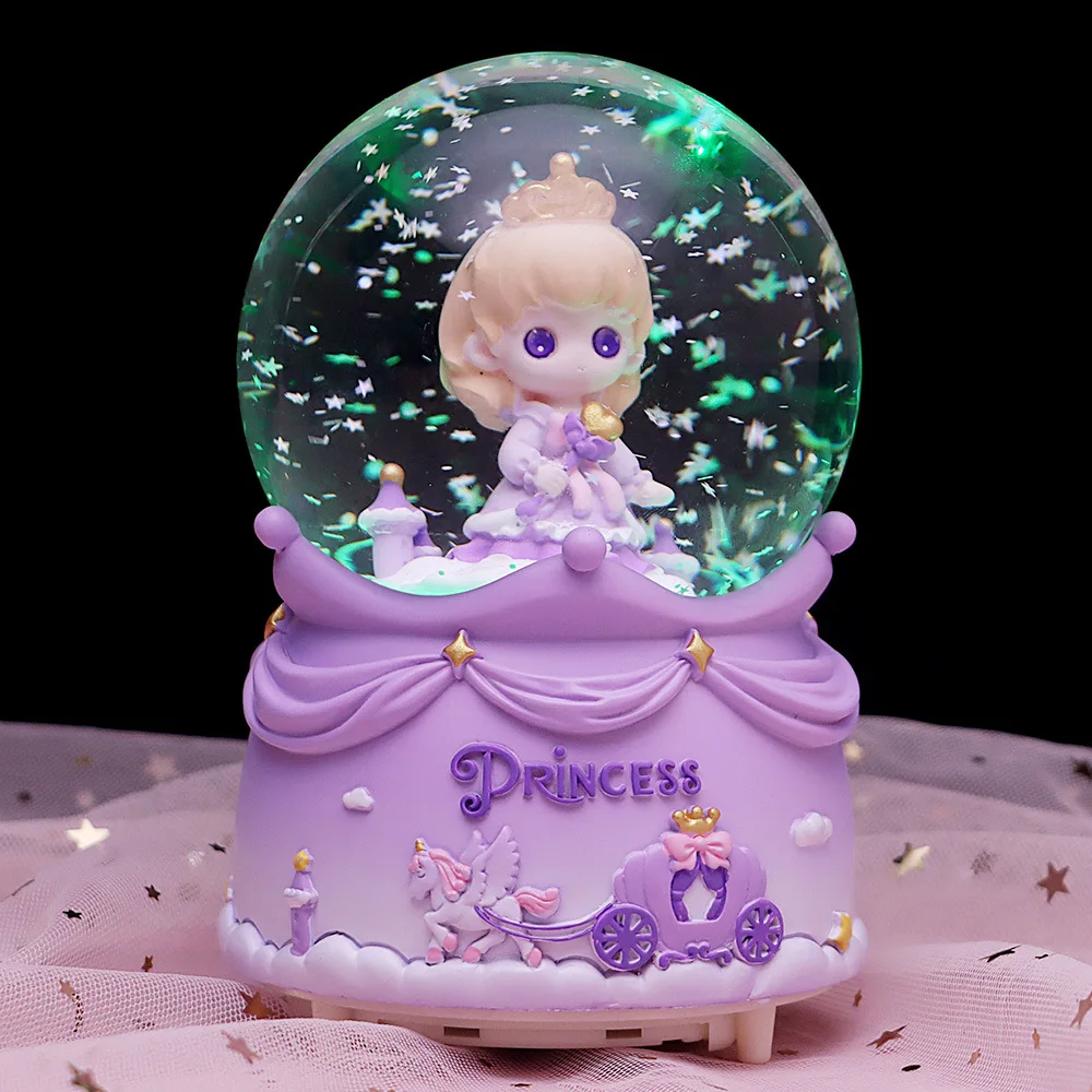 Pink Girl Heart 3D Castle Crystal Ball Music Box Colorful Light Snowflake Princess Girl Dream Birthday Party Valentine's Gift