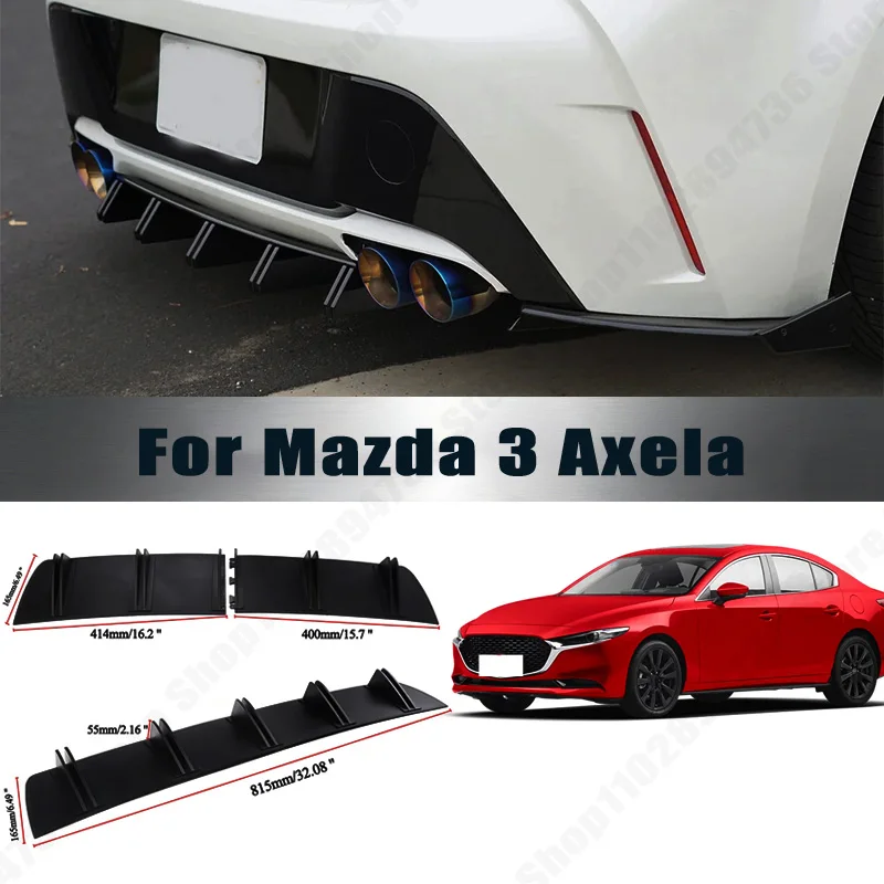For Mazda 3 Axela Rear Diffuser Shark Fin Double Wing ABS Curved Aero Spoiler Anti-Collision Chassis Protector Car Styling