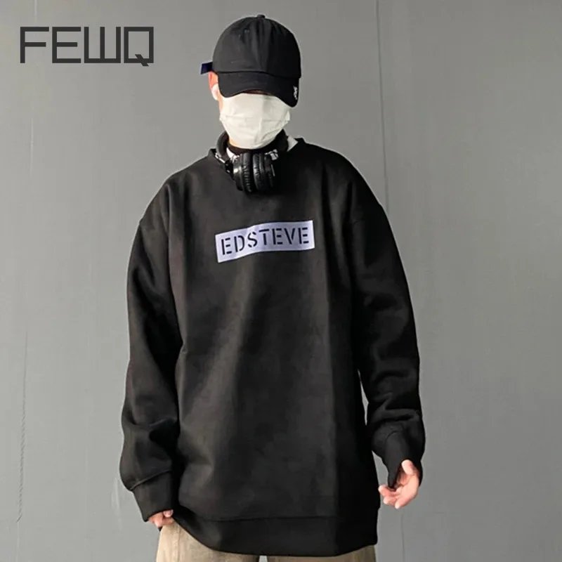 

FEWQ Spring Men Sweatshirt American Niche Loose Printed Round Neck Long Sleeve Darkwear 2024 Korean Fashion Letter Casual