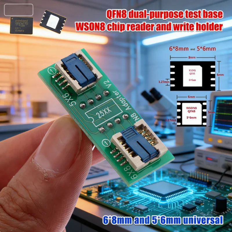 

Универсальный SMD-адаптер для 8-контактных микросхем ​ Совместим с QFN8 и WSON8 в двух размерах: надежный адаптер для программирования и отладки чипов.