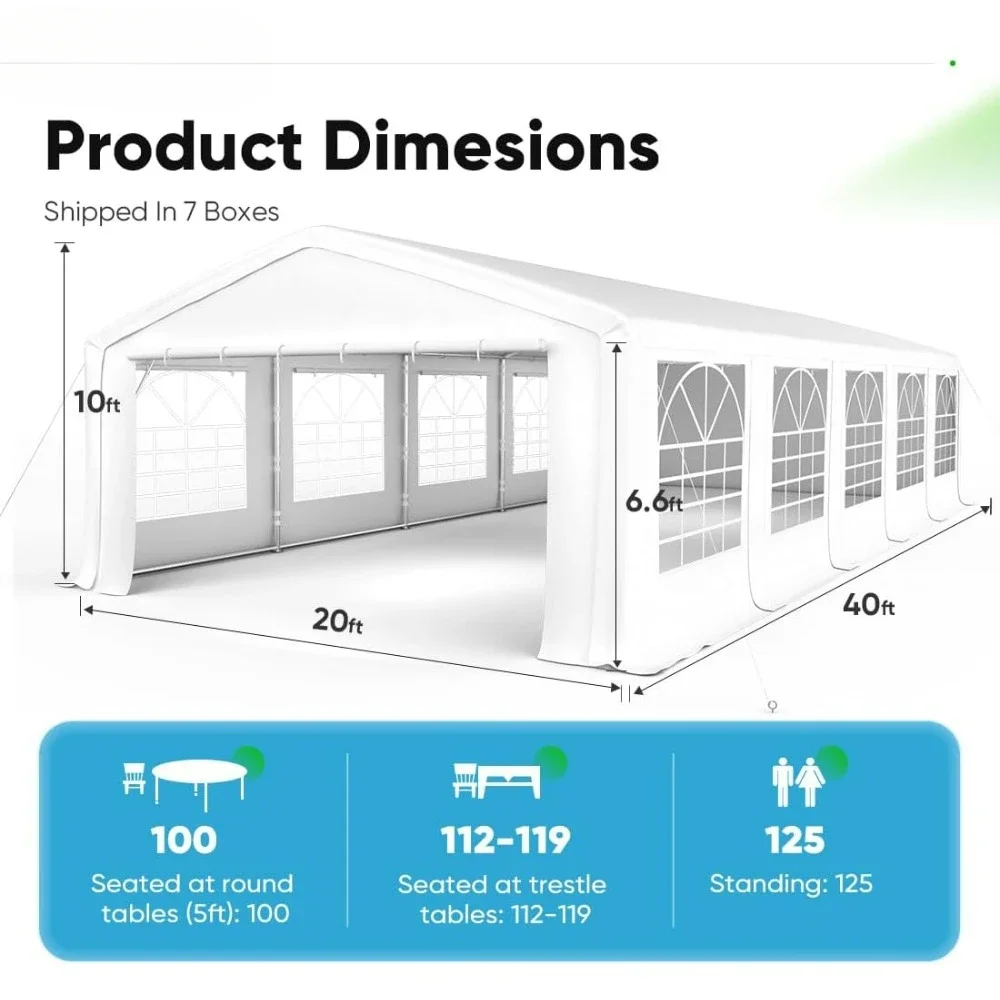 20x40ft Party Tent Heavy Duty Outdoor Wedding Event Shelters Upgraded Galvanized Canopy Commercial Tent with Removable Garages