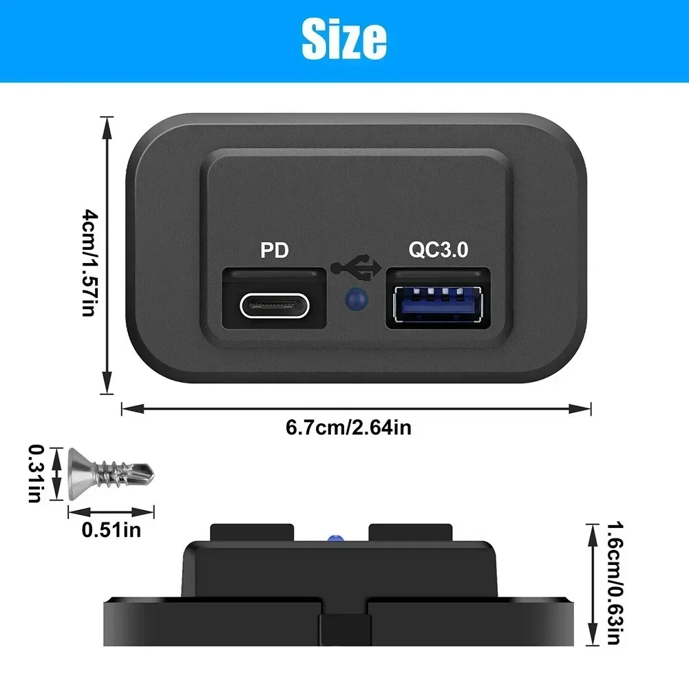 Camper Lade Buchse Für RV Bus Wohnmobil 12/24V PD + QC 3,0 Dual Ports Schnelle Ladegerät Stecker staubdicht Steckdose Zubehör NEUE