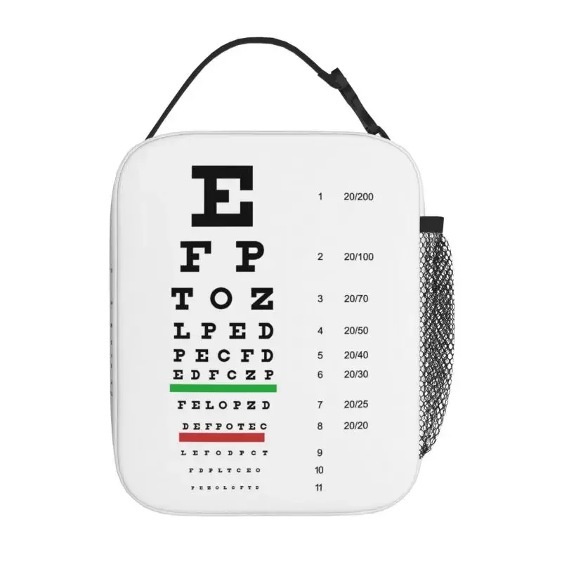 Custom Snellen Chart Eye Test Insulated Lunch Bag Portable Reusable Thermal Cooler Oxford Lunch Box Reusable Food Bento Tote Bag