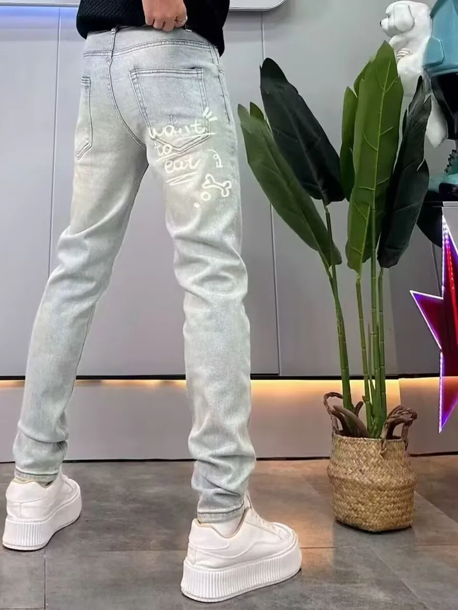 

Light Wa Men's Denim Jeans Elastic Slim Fit Casual Faionable Spring Summer Trendy All-Match Comfortable Classic Straight Leg