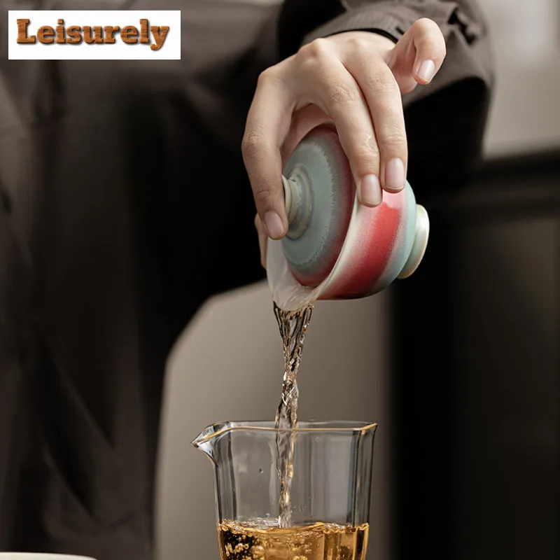 150ml Aurora Kiln Change Gaiwan Creative Red Green Glaze Sopera Cup Saucer Tea Tureen Tea Brewing Cover Bowl Cha Supplies Craft view 5