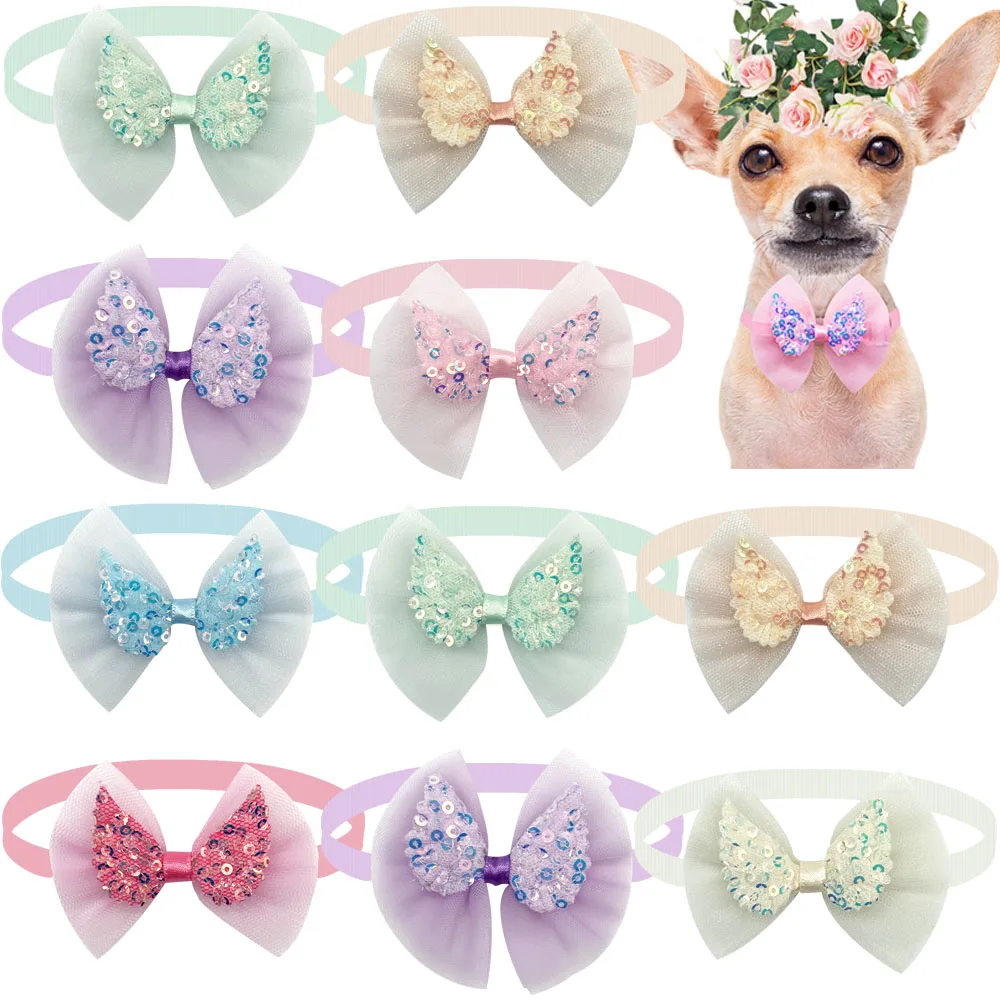 Pet Dog Bowties Summer Party Festivals Pet Bulk Angel Wing Lace Sequin Decor Dog Collar for Medium Small Dog Cats Pet Supplies