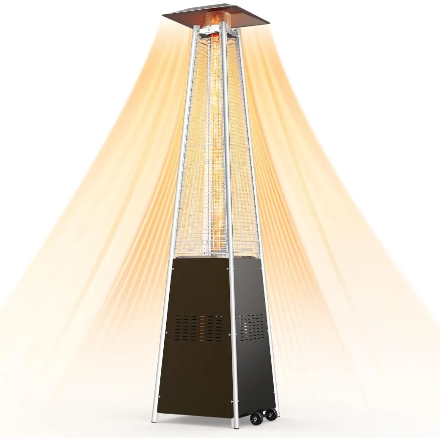 

Pyramid Patio Heater Propane Tower Heaters with Quartz Glass Tube for Outdoor 48 000 BTU Flame Burner with Wheels for Garden Ba