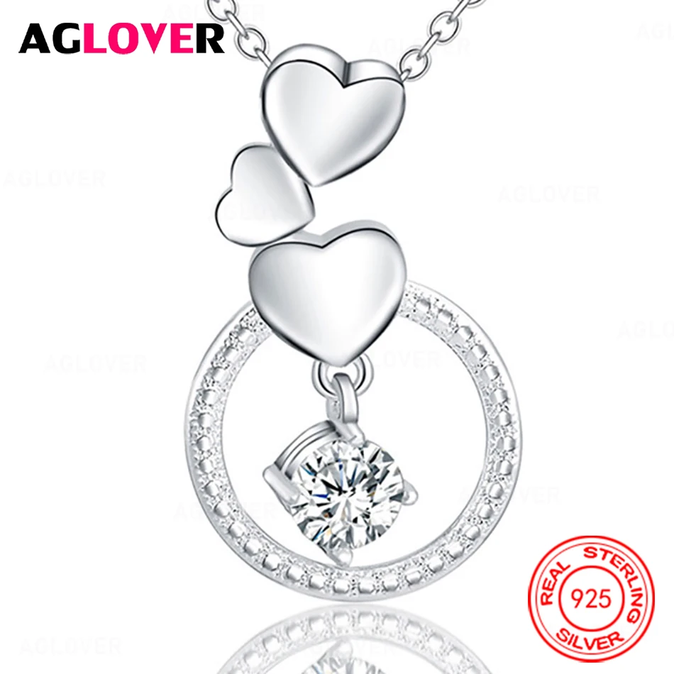 

AGLOVER 925 Sterling Silver Heart-Shaped Zircon Pendant Necklace For Women - Unique Gift For Every Party Jewelry